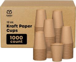 Comfy Package Case of 1,000 12 oz. Kraft Disposable Paper Cups, Hot Coffee Cups Brown Unbleached - Eco-Friendly Cups