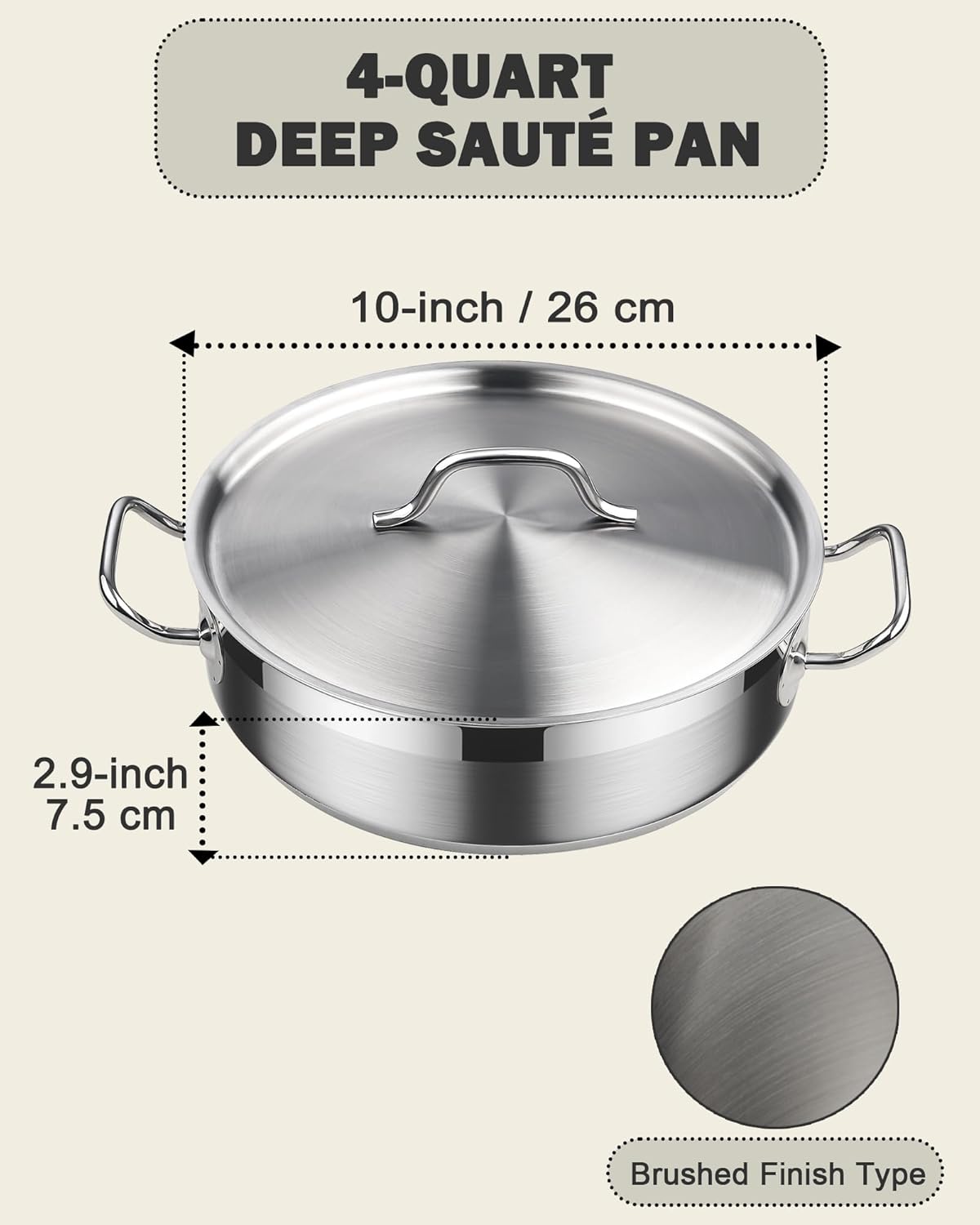 Cooks Standard Deep Sauté Pan with Lid, 4-Quart Professional Deep Frying Pan 18 10 Stainless Steel Chef’s All Purpose Pan with Cover, Compatible with All Stovetops1