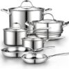 Cooks Standard Stainless Steel Kitchen Cookware Sets 10-Piece, Multi-Ply Full Clad Pots and Pans Cooking Set with Stay-Cool Handles, Dishwasher Safe, Oven Safe 500°F, Silver
