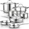 Cooks Standard Stainless Steel Kitchen Cookware Sets 12-Piece, Multi-Ply Full Clad Pots and Pans Cooking Set with Stay-Cool Handles, Dishwasher Safe, Oven Safe 500°F