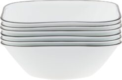 Corelle Vitrelle 6-Piece (22-Oz) Cereal Soup Bowls, Triple Layer Glass and Chip Resistant, Lightweight Square Dinnerware Bowl Set, Simple Lines