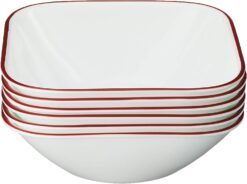 Corelle Vitrelle 6-Piece (22-Oz) Cereal Soup Bowls, Triple Layer Glass and Chip Resistant, Lightweight Square Dinnerware Bowl Set, Splendor