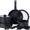 Country Kitchen Cookware Set with Removable Handle, Oven & RV Safe Pots and Pans Set, Black, Original