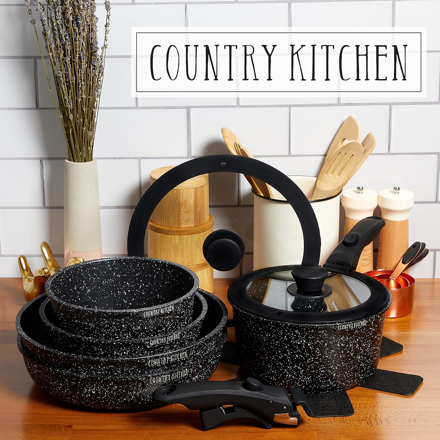 Country Kitchen Cookware Set with Removable Handle, Oven & RV Safe Pots and Pans Set, Black, Original3
