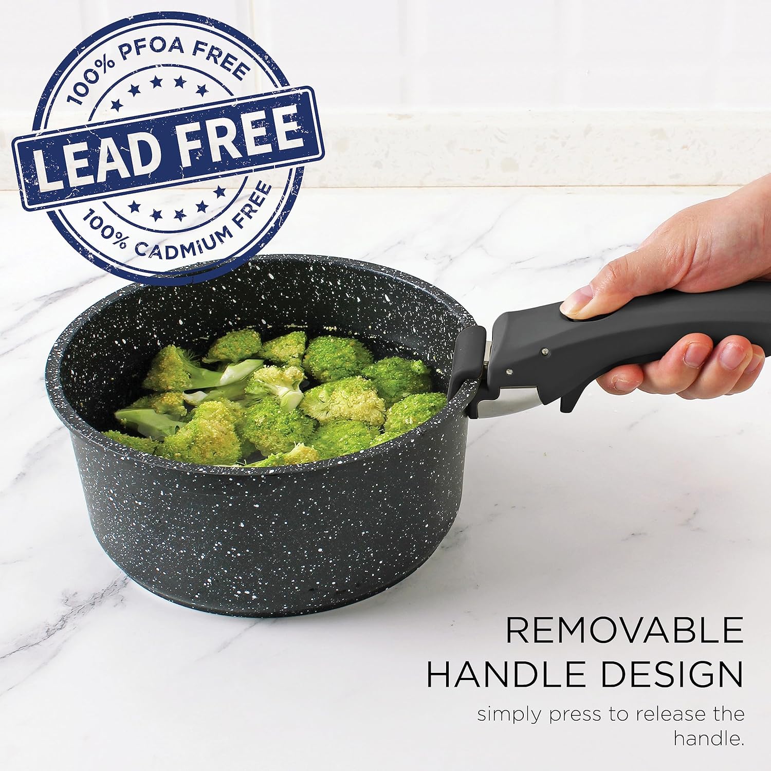 Country Kitchen Cookware Set with Removable Handle, Oven & RV Safe Pots and Pans Set, Black, Original8