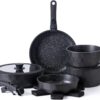 Country Kitchen Cookware Set with Removable Handle, Oven & RV Safe Pots and Pans Set, Black Rhombus, Original