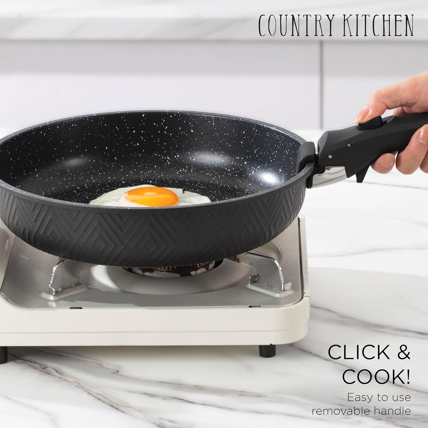 Country Kitchen Cookware Set with Removable Handle, Oven & RV Safe Pots and Pans Set, Black Rhombus, Original2