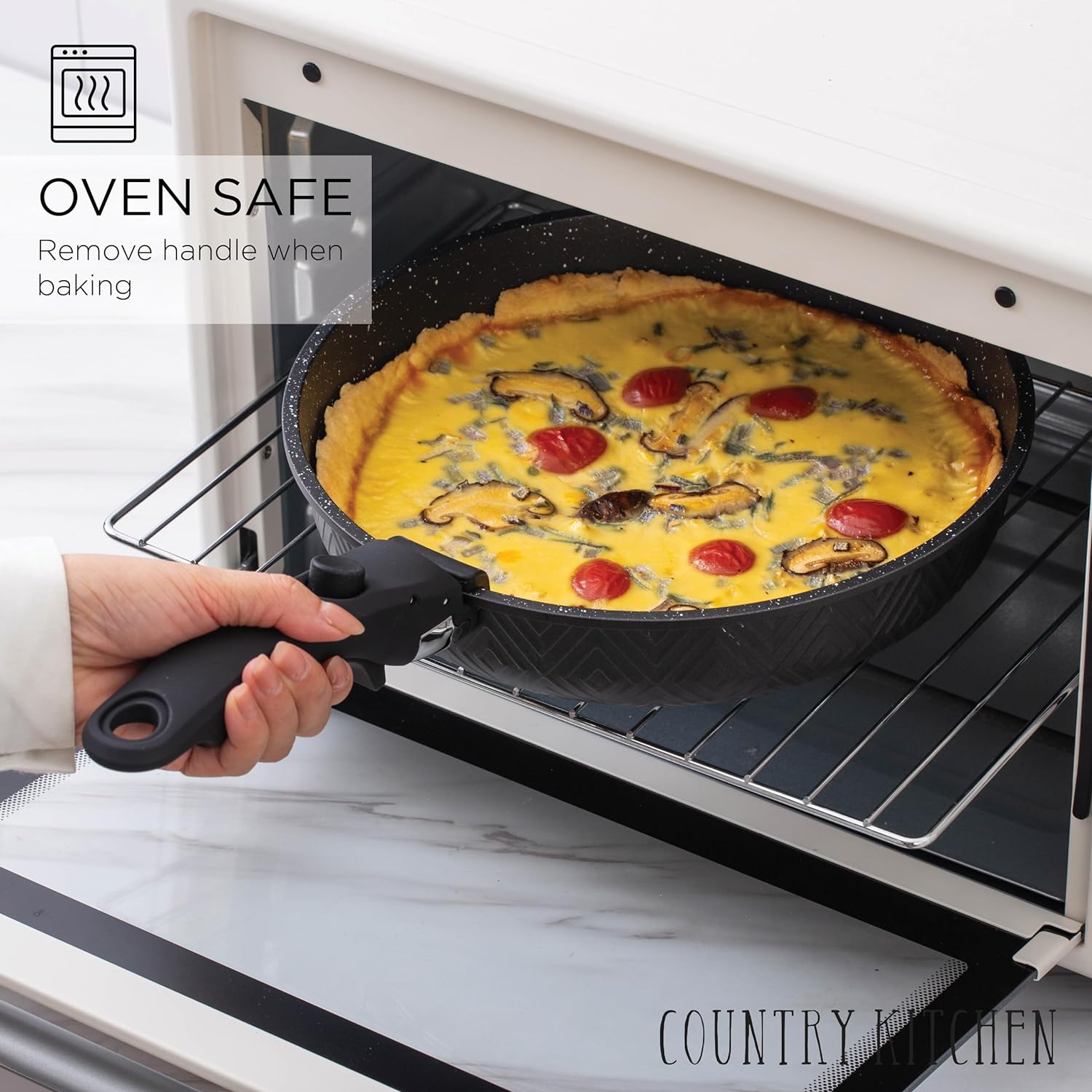 Country Kitchen Cookware Set with Removable Handle, Oven & RV Safe Pots and Pans Set, Black Rhombus, Original6