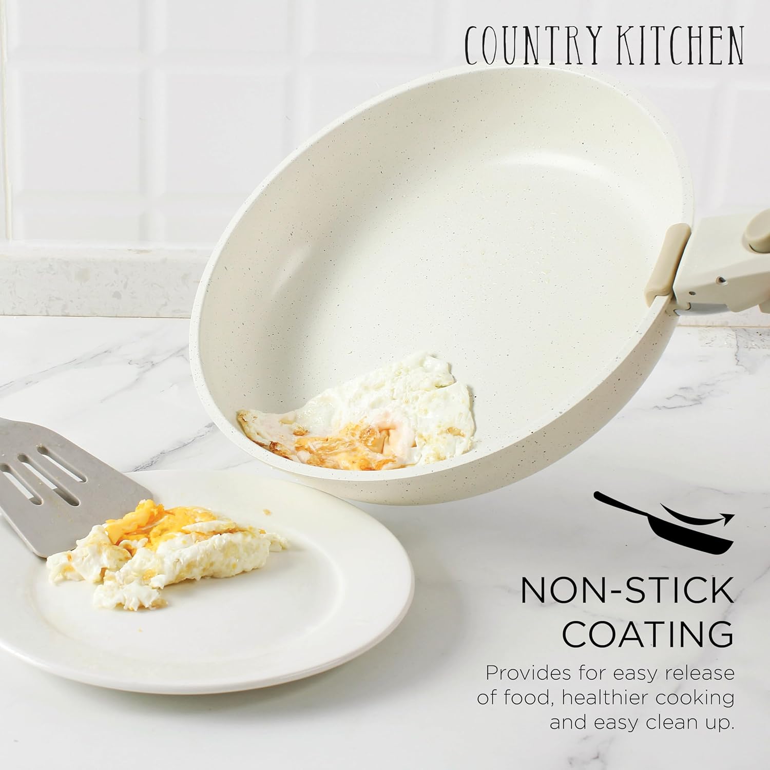 Country Kitchen Cookware Set with Removable Handle, Oven & RV Safe Pots and Pans Set, Cream, Deluxe Larger Set0