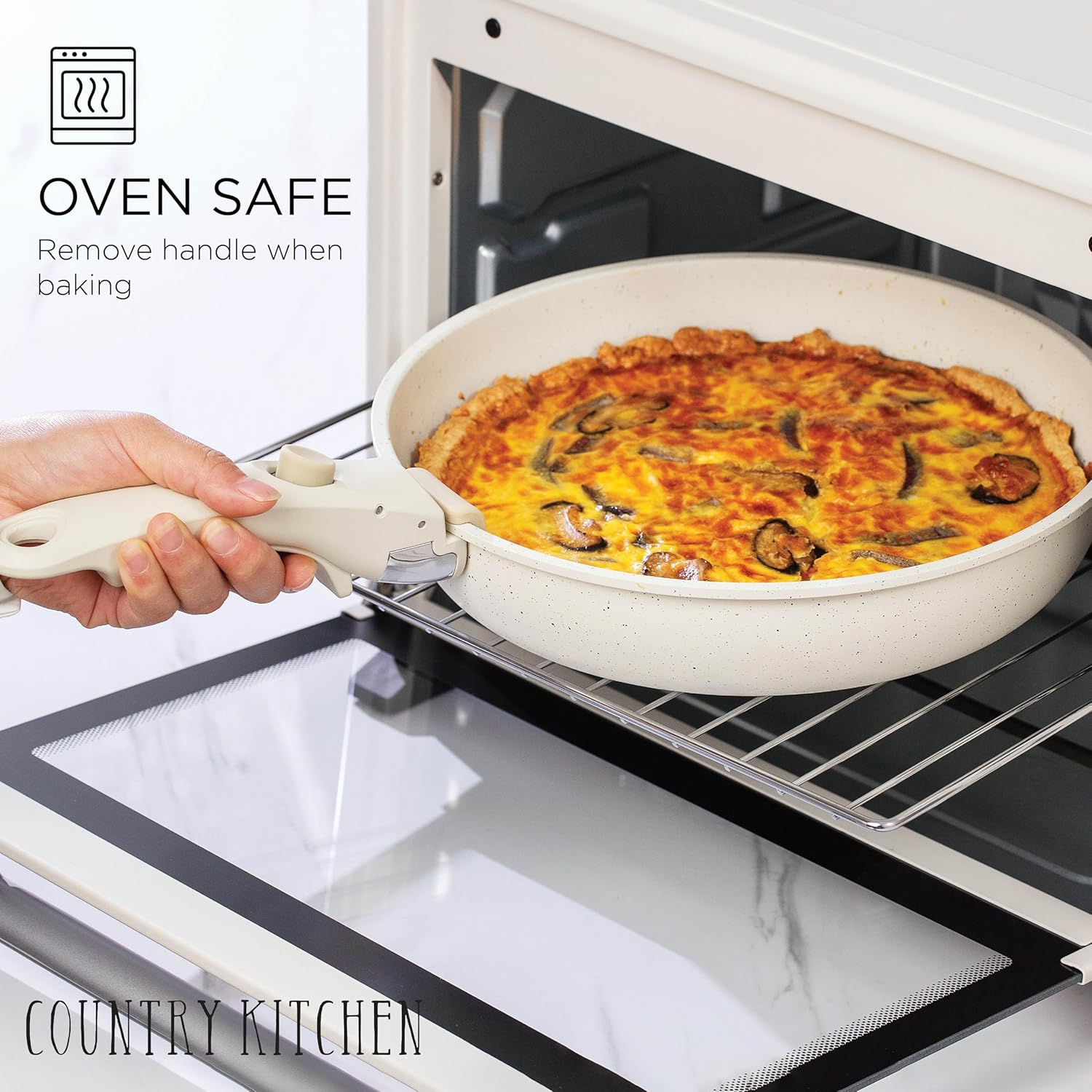 Country Kitchen Cookware Set with Removable Handle, Oven & RV Safe Pots and Pans Set, Cream, Deluxe Larger Set4
