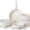 Country Kitchen Cookware Set with Removable Handle, Oven & RV Safe Pots and Pans Set, Cream Diamond, Original