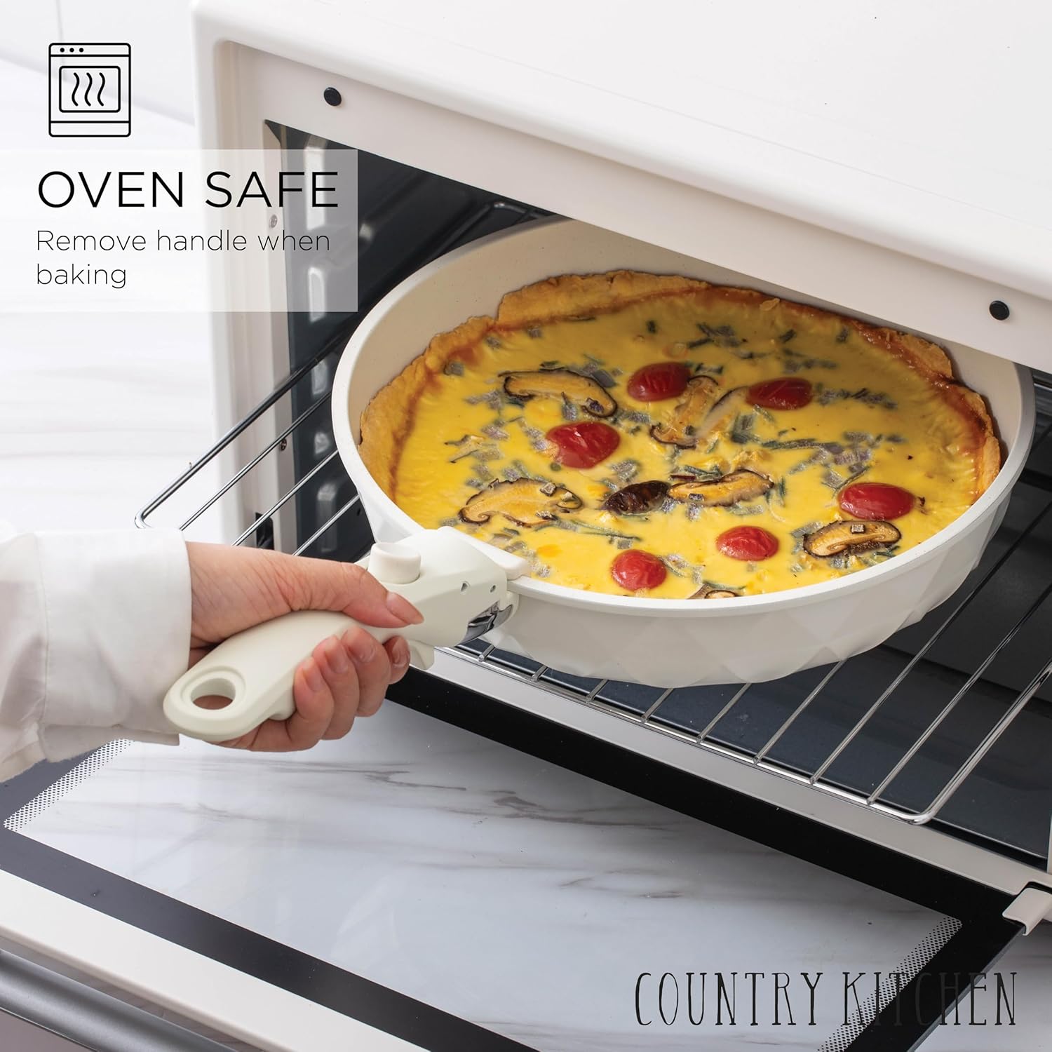 Country Kitchen Cookware Set with Removable Handle, Oven & RV Safe Pots and Pans Set, Cream Diamond, Original4