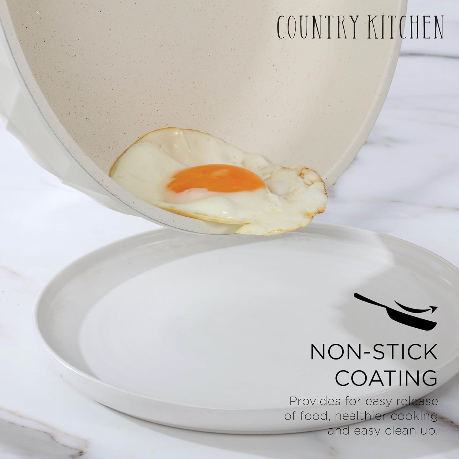 Country Kitchen Cookware Set with Removable Handle, Oven & RV Safe Pots and Pans Set, Cream Diamond, Original6