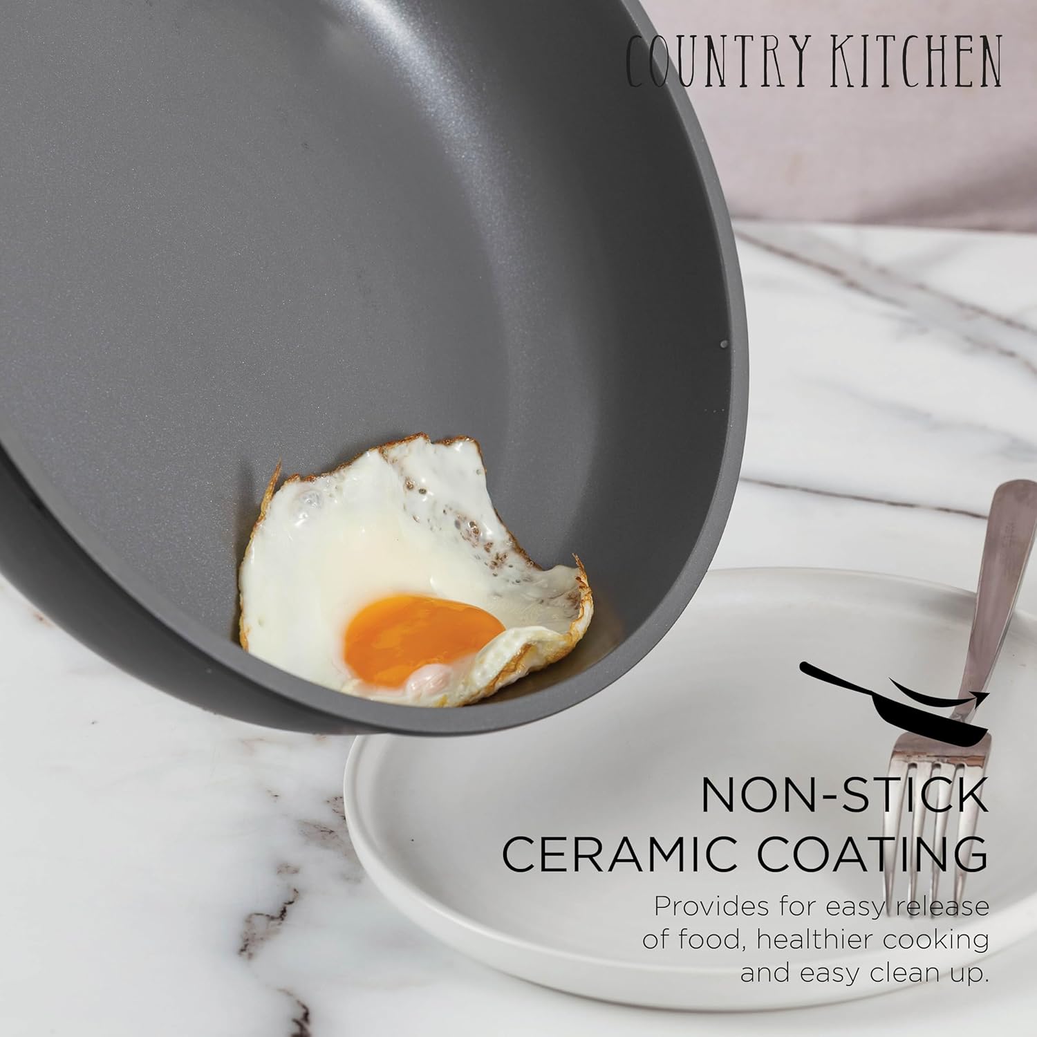 Country Kitchen Cookware Set with Removable Handle, Oven & RV Safe Pots and Pans Set, Cream Gold Speckle Wood Handle, Original, Black Grey Wood Handle98