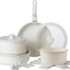 Country Kitchen Cookware Set with Removable Handle, Oven & RV Safe Pots and Pans Set, Cream, Original