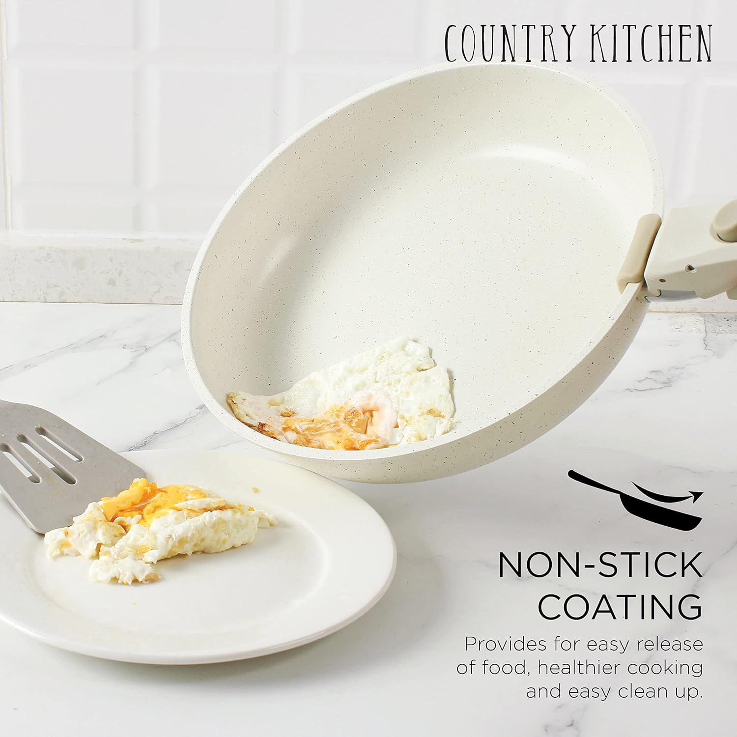 Country Kitchen Cookware Set with Removable Handle, Oven & RV Safe Pots and Pans Set, Cream, Original5