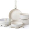Country Kitchen Cookware Set with Removable Handle, Oven & RV Safe Pots and Pans Set, Cream Rhombus, Original