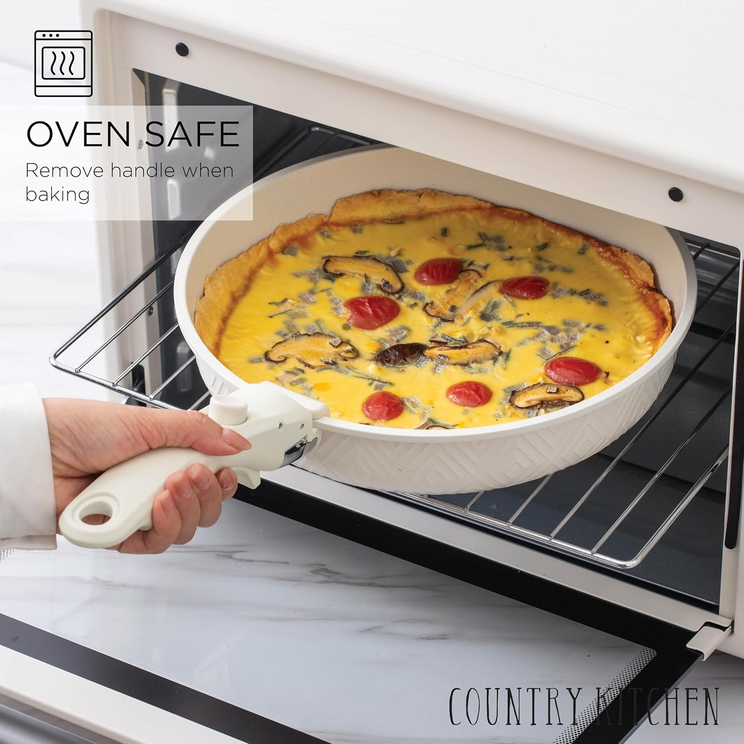 Country Kitchen Cookware Set with Removable Handle, Oven & RV Safe Pots and Pans Set, Cream Rhombus, Original4