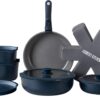 Country Kitchen Cookware Set with Removable Handle, Oven & RV Safe Pots and Pans Set, Denim, Original