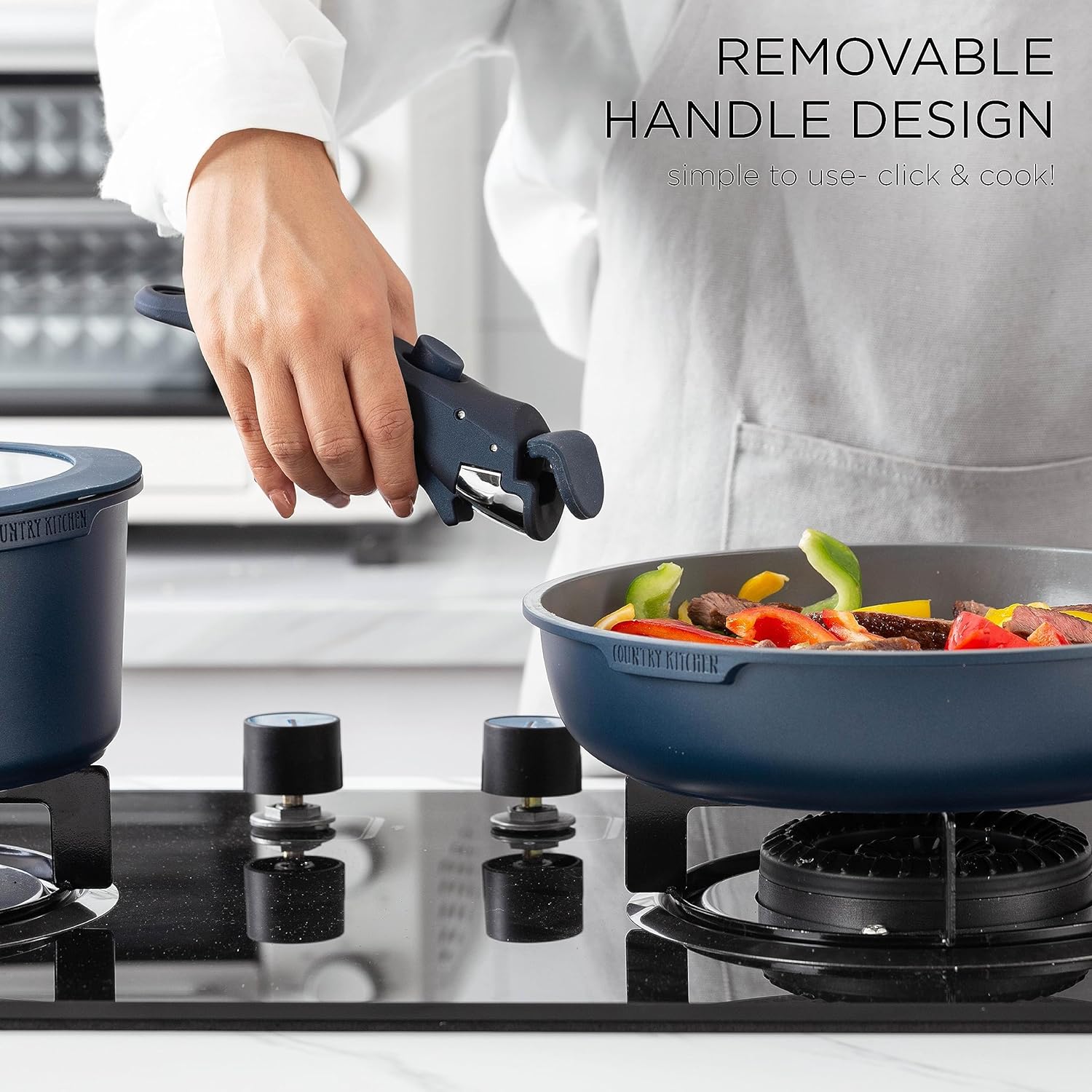 Country Kitchen Cookware Set with Removable Handle, Oven & RV Safe Pots and Pans Set, Denim, Original5