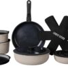Country Kitchen Cookware Set with Removable Handle, Oven & RV Safe Pots and Pans Set, Grey/Black, Original