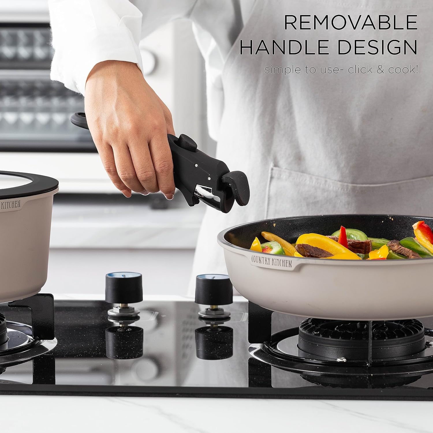 Country Kitchen Cookware Set with Removable Handle, Oven & RV Safe Pots and Pans Set, Grey Black, Original6