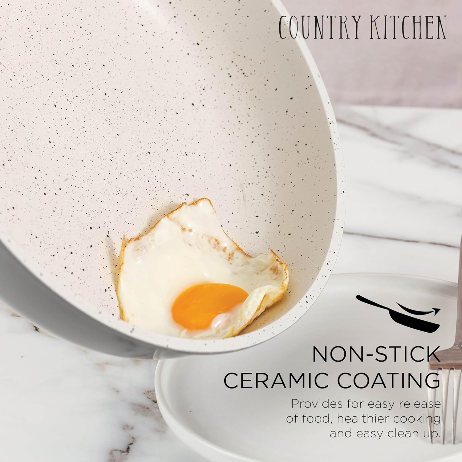Country Kitchen Cookware Set with Removable Handle, Oven & RV Safe Pots and Pans Set, Grey Ivory Wood Handle, Original9