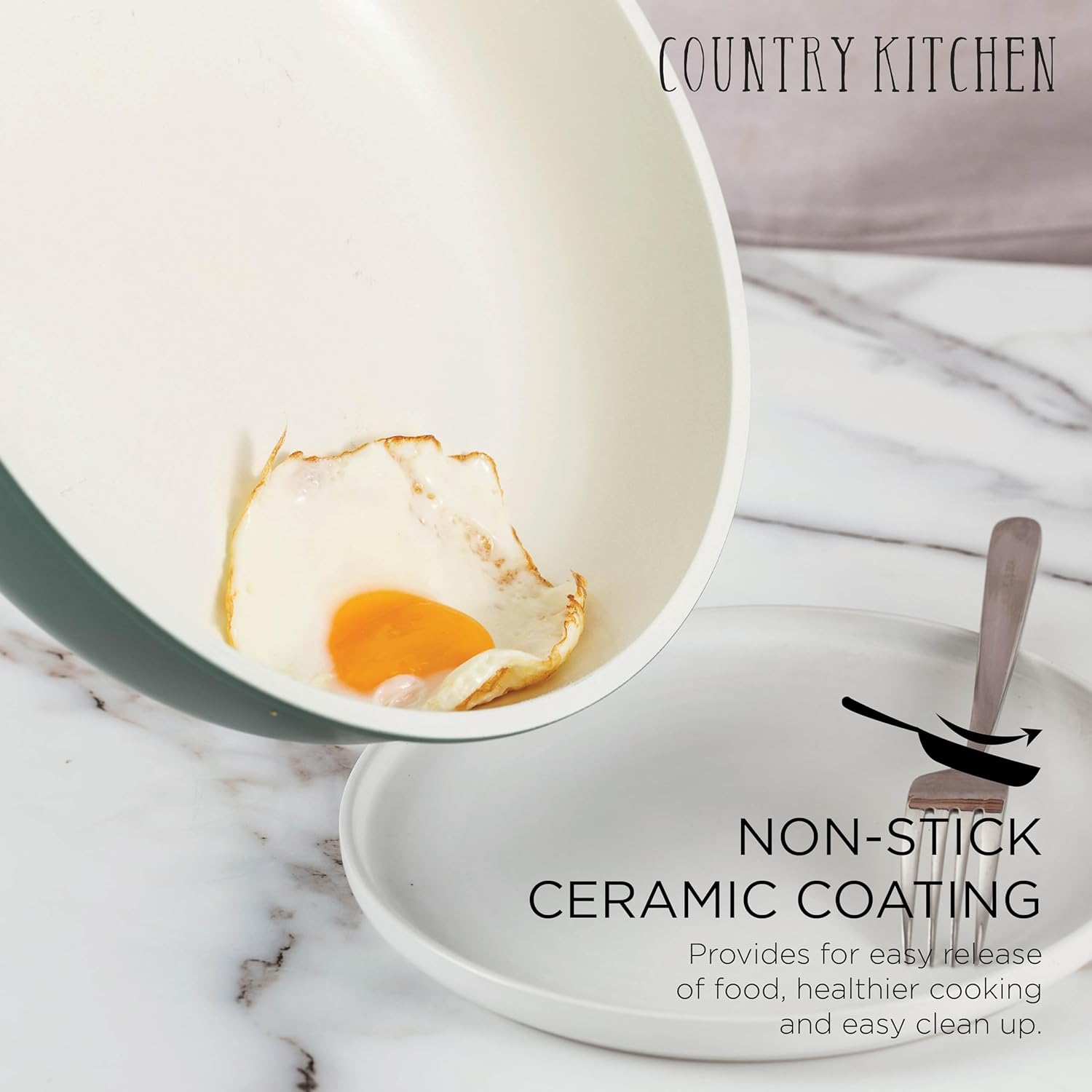Country Kitchen Cookware Set with Removable Handle, Oven & RV Safe Pots and Pans Set, Sage Wood Handle, Original0