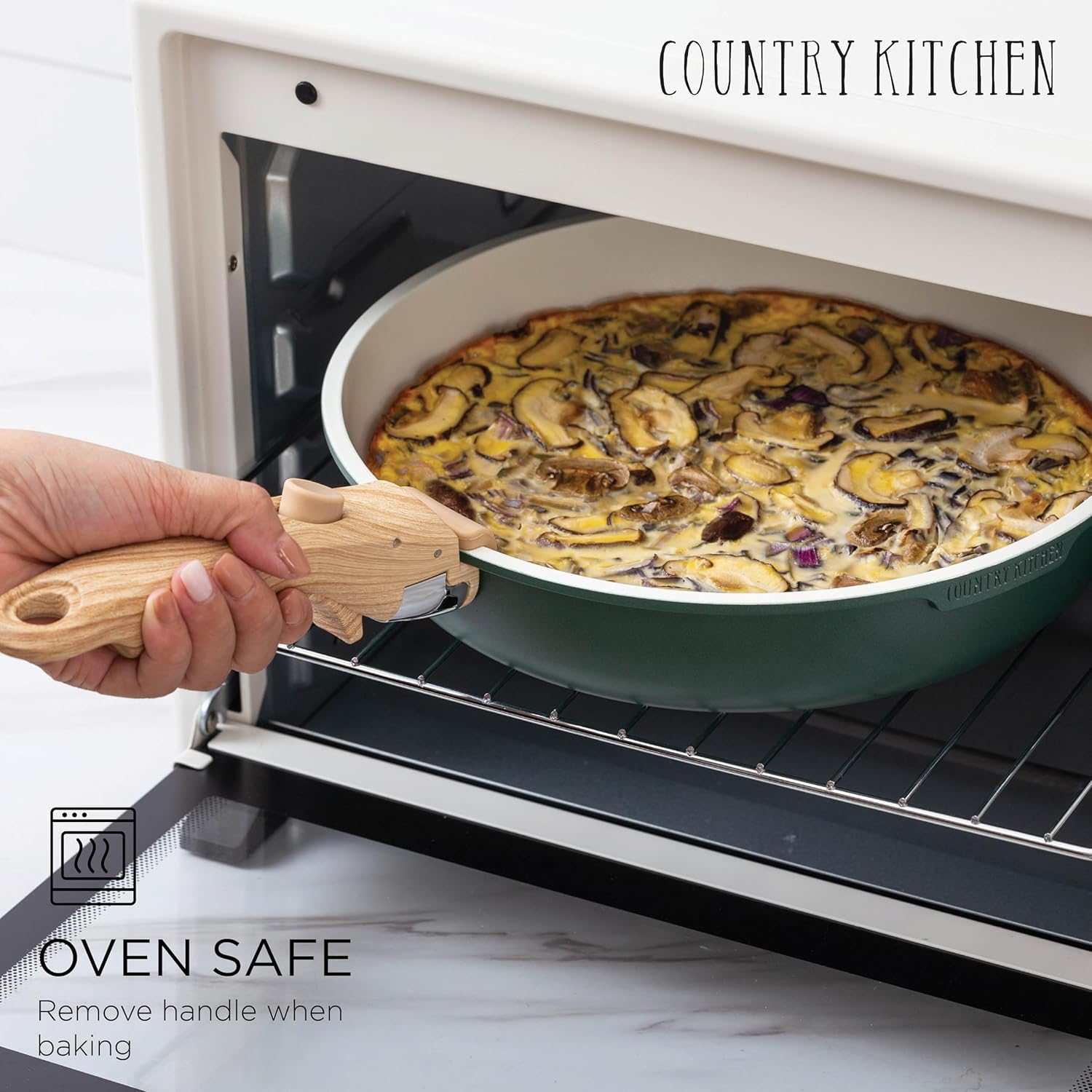 Country Kitchen Cookware Set with Removable Handle, Oven & RV Safe Pots and Pans Set, Sage Wood Handle, Original8