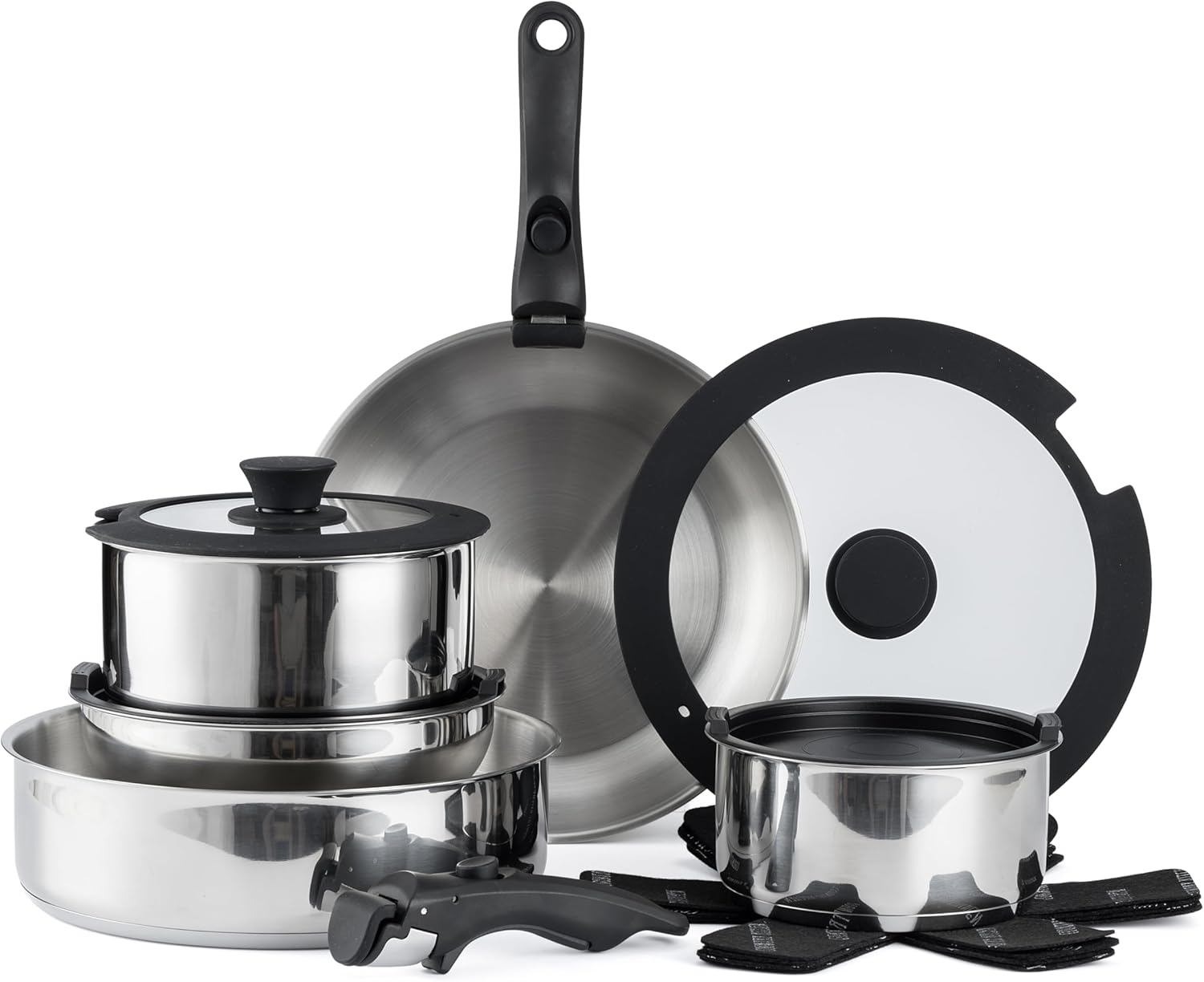 Country Kitchen Cookware Set with Removable Handle, Oven & RV Safe Pots and Pans Set, Stainless Steel, Original Country Kitchen Cookware Set with Removable Handle, Oven & RV Safe Pots and Pans Set, Stainless Steel, Original