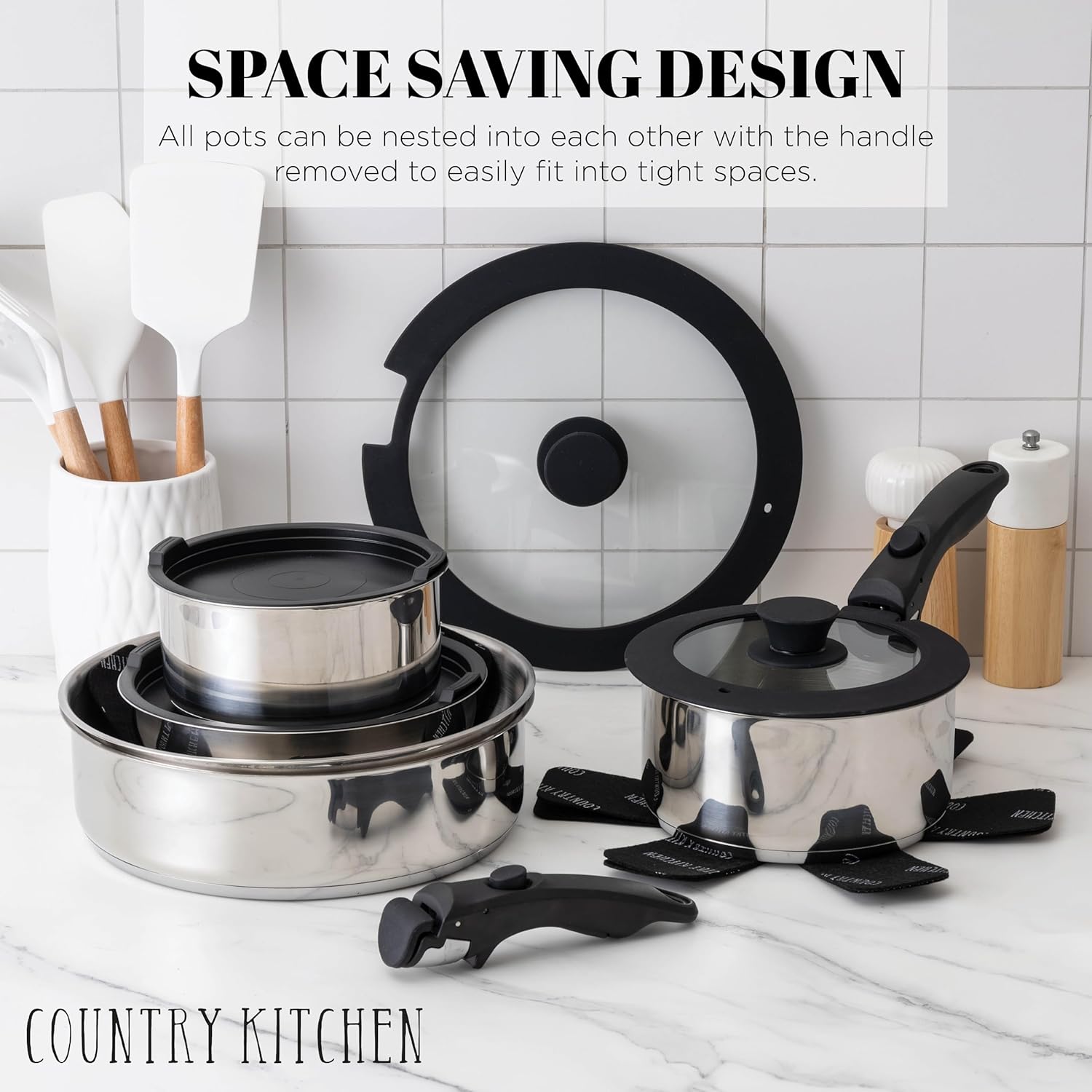 Country Kitchen Cookware Set with Removable Handle, Oven & RV Safe Pots and Pans Set, Stainless Steel, Original3