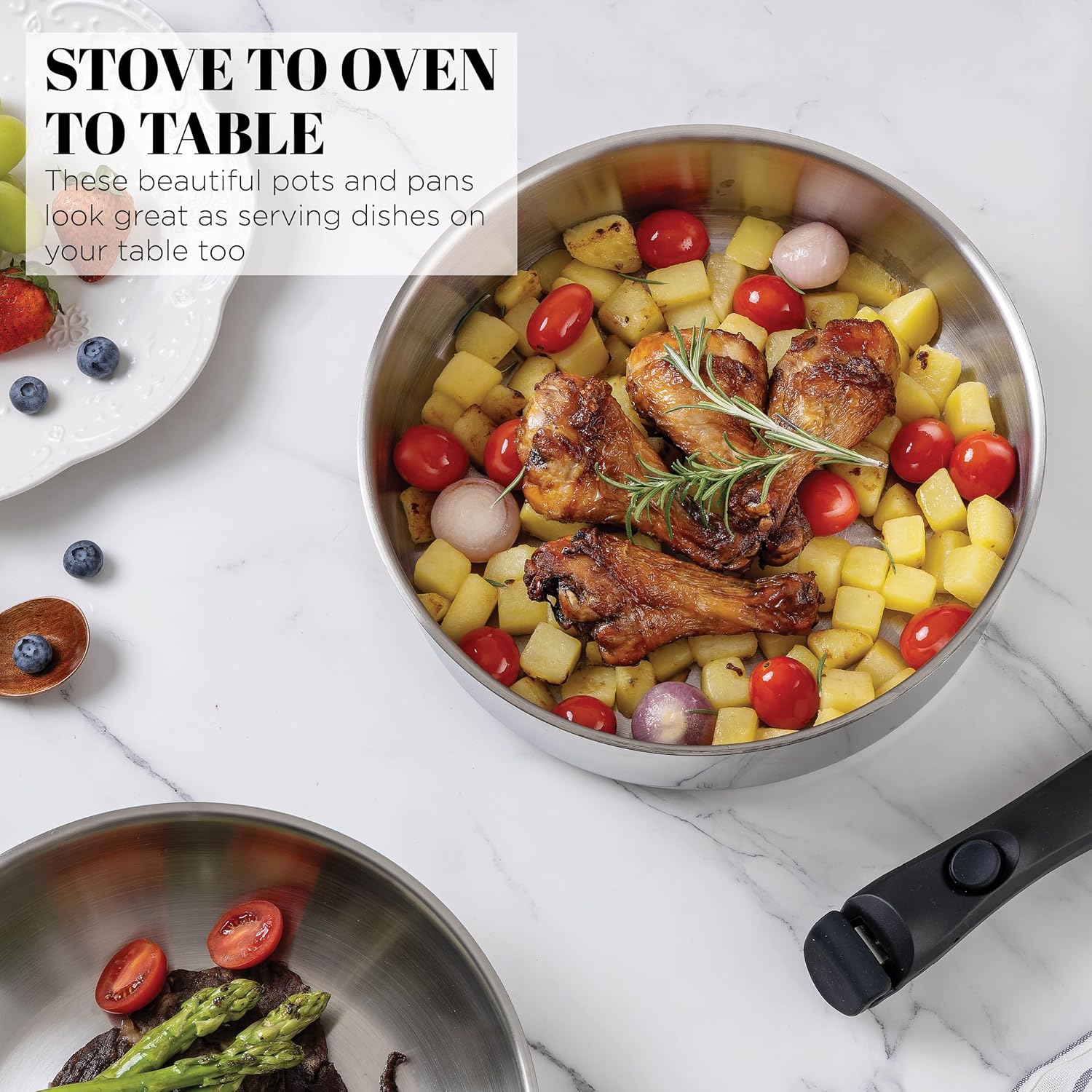 Country Kitchen Cookware Set with Removable Handle, Oven & RV Safe Pots and Pans Set, Stainless Steel, Original7