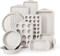 Country Kitchen Nonstick Stackable Bakeware Set - Durable, Easy Release Baking Set, Cream, 10 Pcs