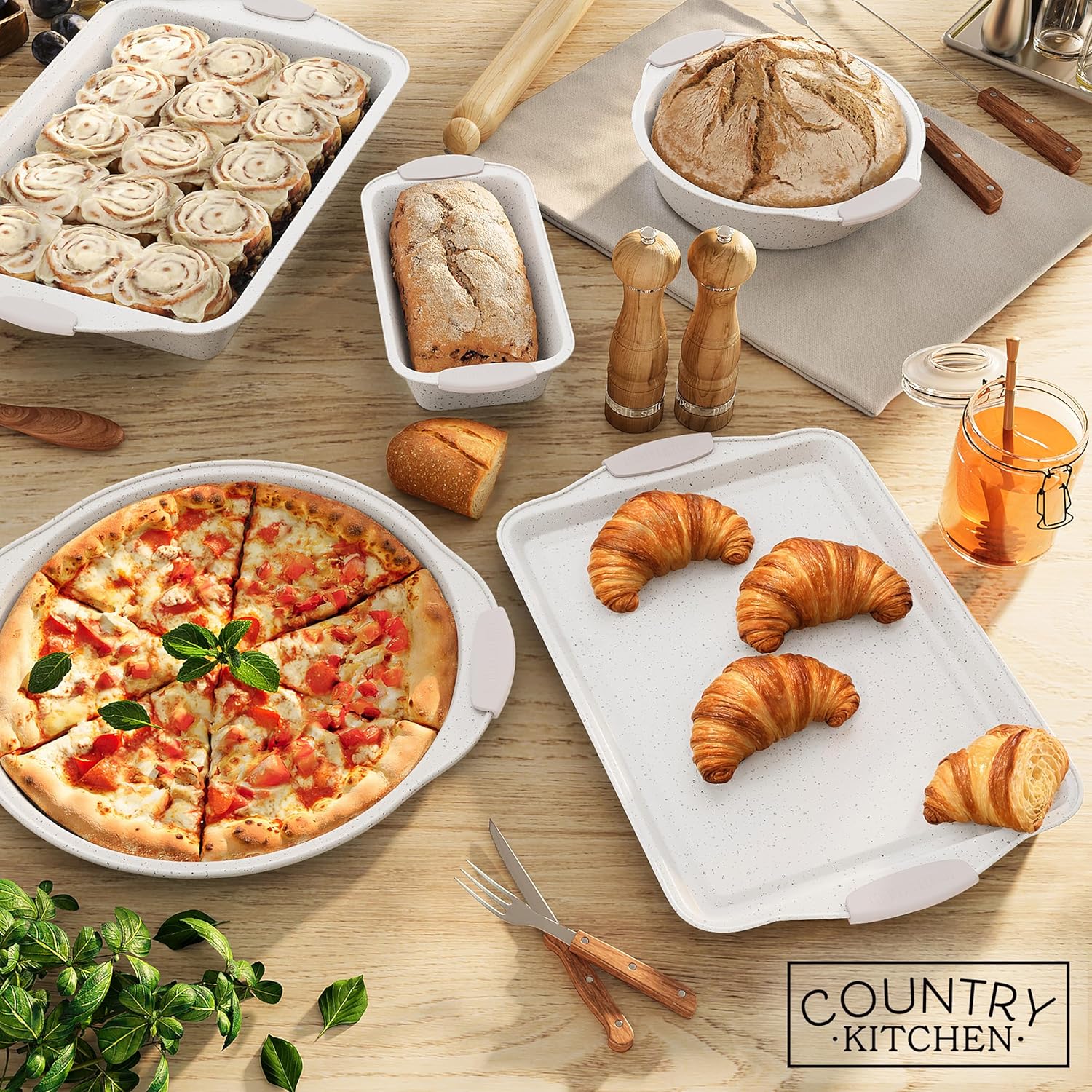 Country Kitchen Nonstick Stackable Bakeware Set - Durable, Easy Release Baking Set, Cream, 10 Pcs9