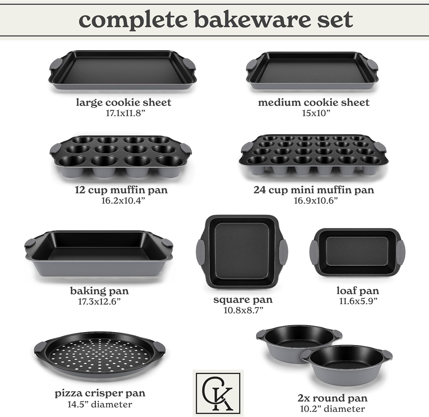 Country Kitchen Nonstick Stackable Bakeware Set - Durable, Easy Release Baking Set, Gray, 10 Pcs1