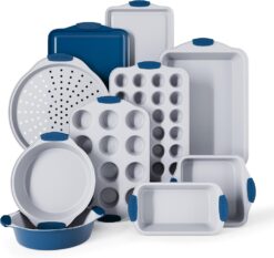 Country Kitchen Nonstick Stackable Bakeware Set - Durable, Easy Release Baking Set, Navy, 10 Pcs