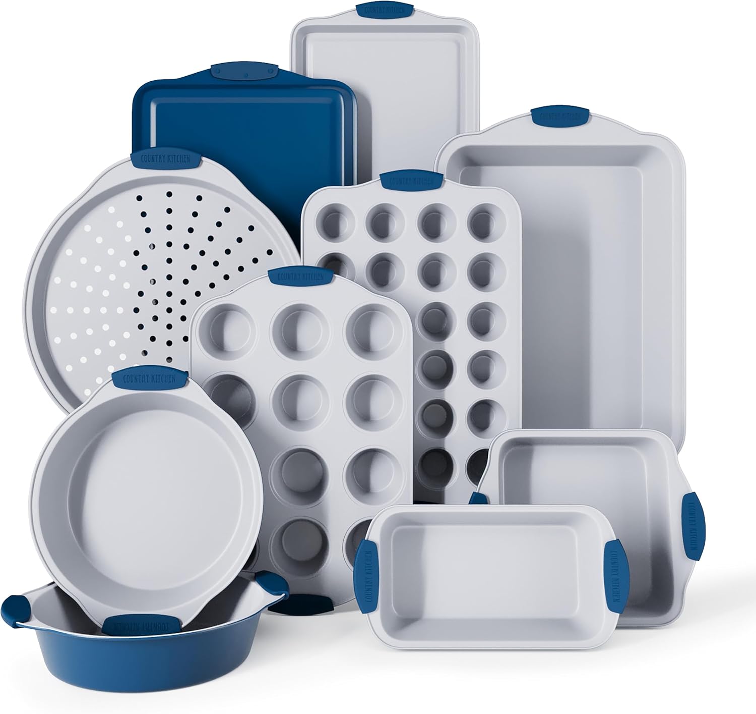 Country Kitchen Nonstick Stackable Bakeware Set - Durable, Easy Release Baking Set, Navy, 10 Pcs Country Kitchen Nonstick Stackable Bakeware Set - Durable, Easy Release Baking Set, Navy, 10 Pcs