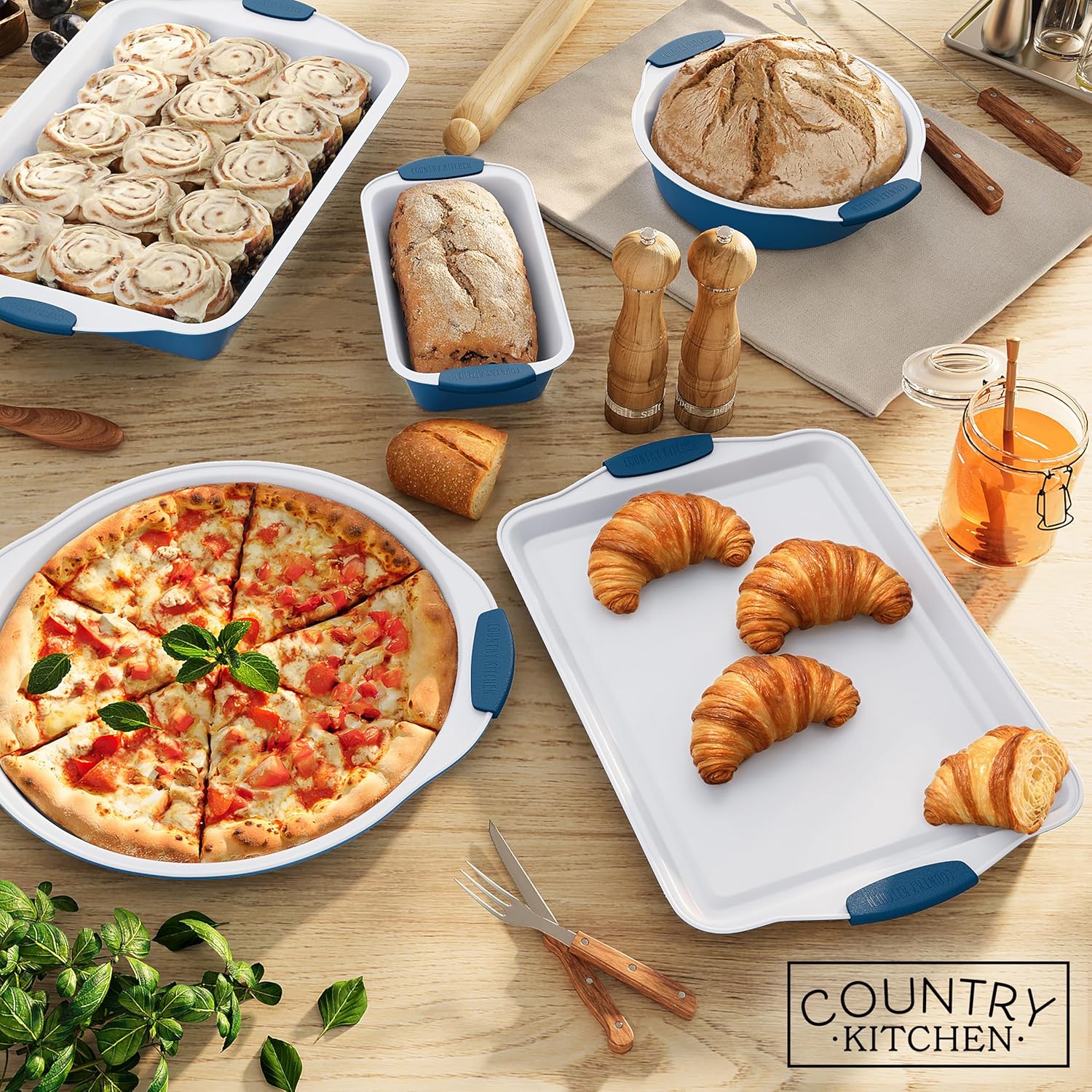 Country Kitchen Nonstick Stackable Bakeware Set - Durable, Easy Release Baking Set, Navy, 10 Pcs0
