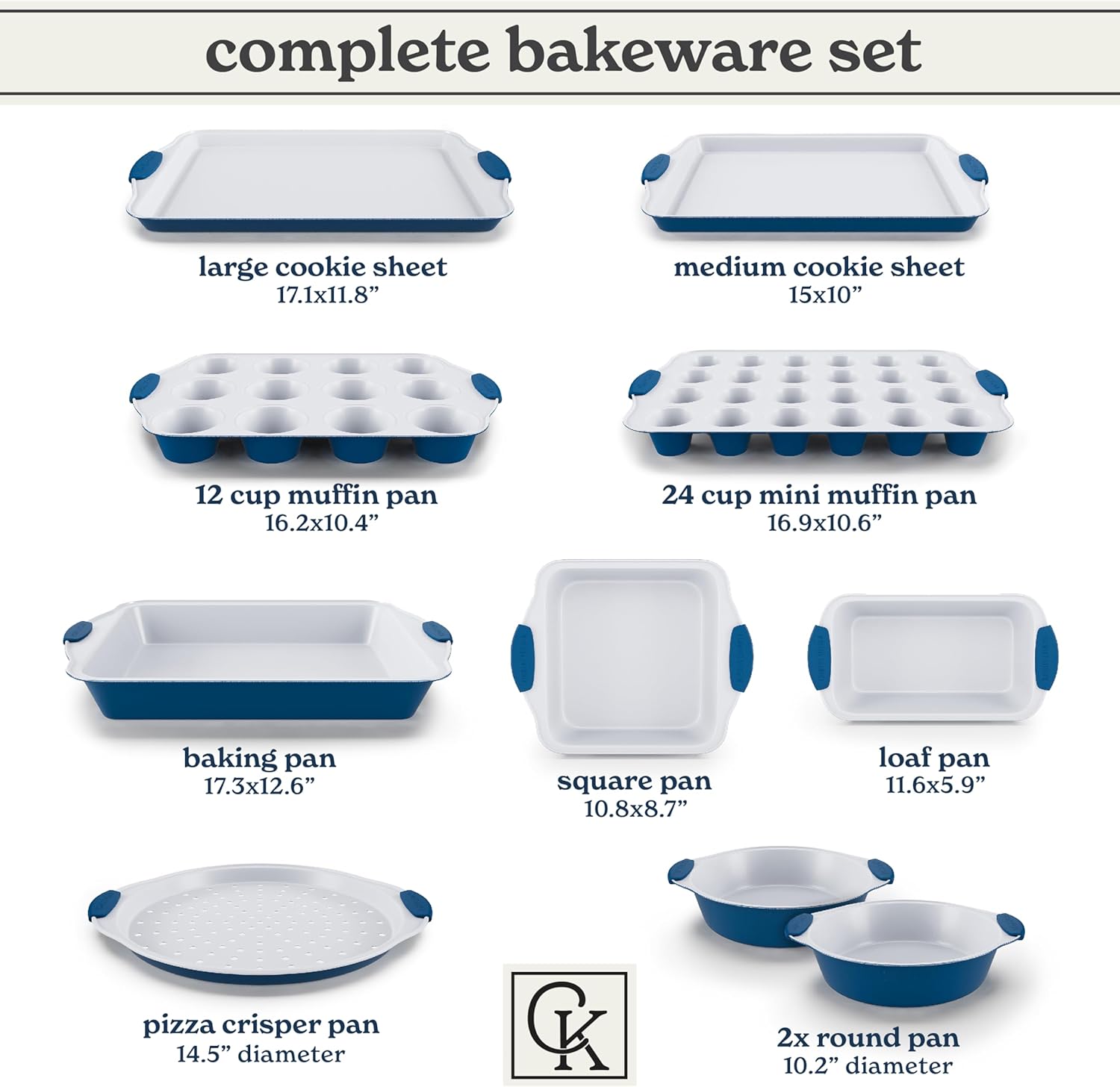Country Kitchen Nonstick Stackable Bakeware Set - Durable, Easy Release Baking Set, Navy, 10 Pcs1