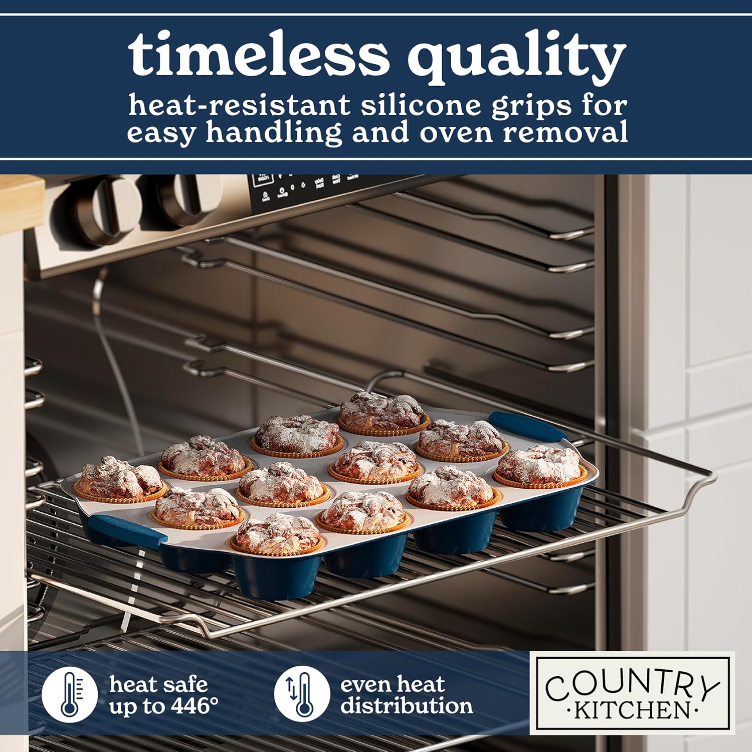 Country Kitchen Nonstick Stackable Bakeware Set - Durable, Easy Release Baking Set, Navy, 10 Pcs3