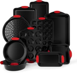 Country Kitchen Nonstick Stackable Bakeware Set - Durable, Easy Release Baking Set, Red, 10 Pcs
