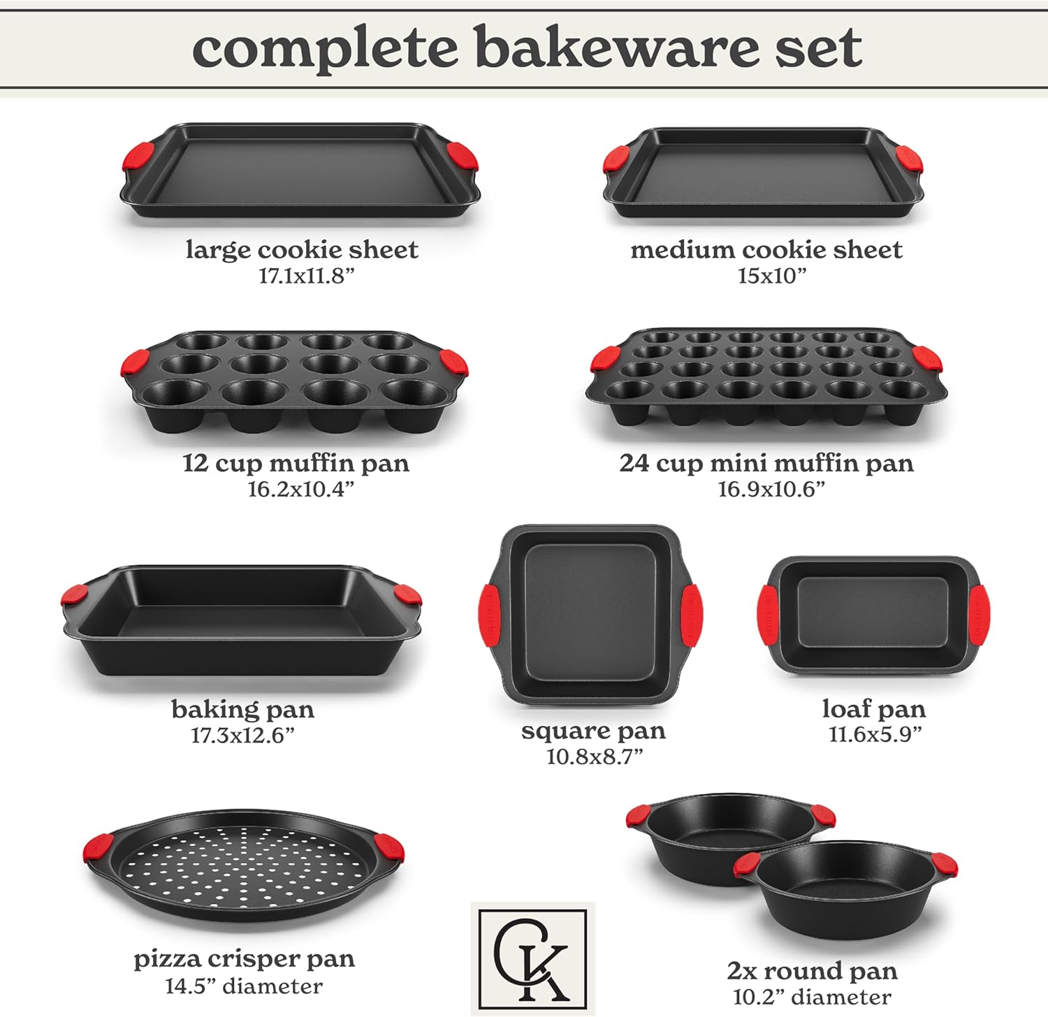 Country Kitchen Nonstick Stackable Bakeware Set - Durable, Easy Release Baking Set, Red, 10 Pcs1
