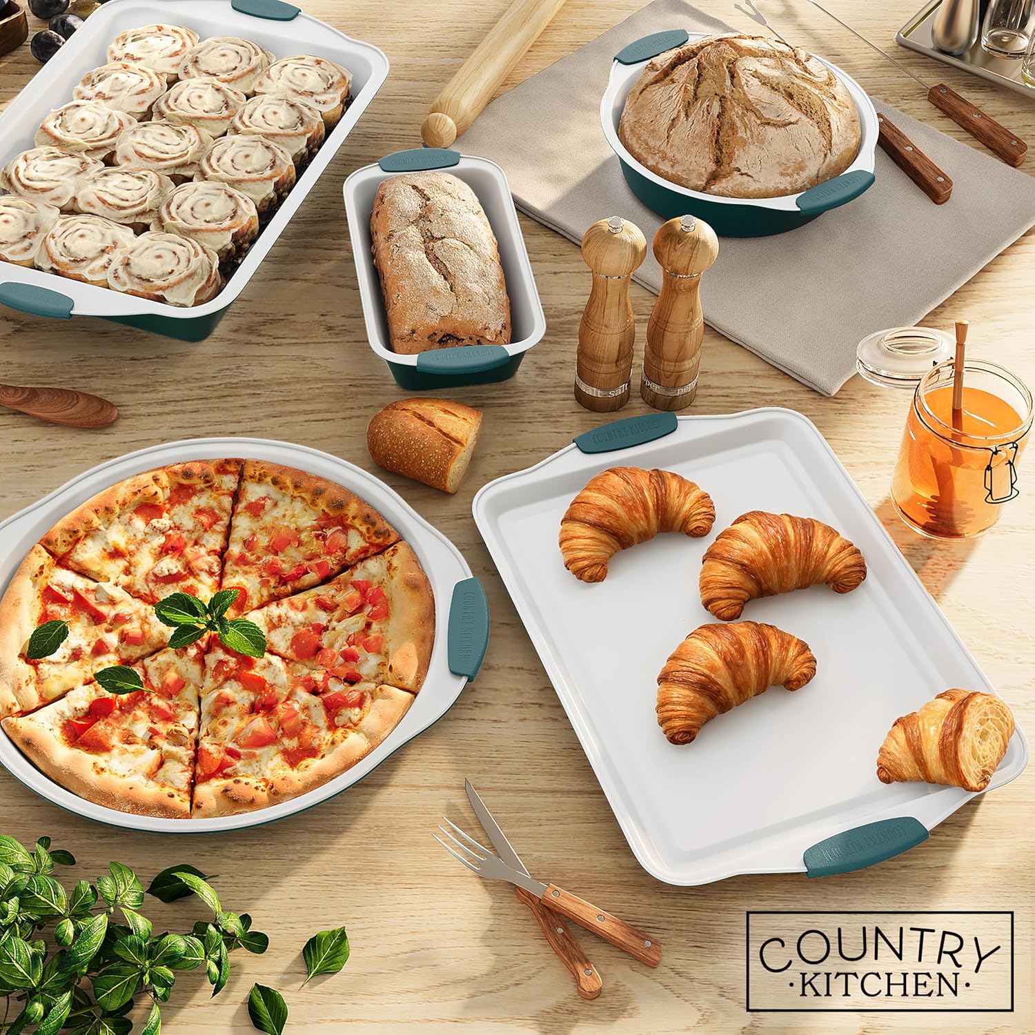 Country Kitchen Nonstick Stackable Bakeware Set - Durable, Easy Release Baking Set, Sage, 10 Pcs5