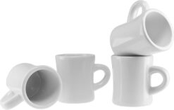 Culver 10-Ounce Ceramic Retro Diner Style Heavyweight Restaurant Mug, Two-finger C-handle (White, 4)