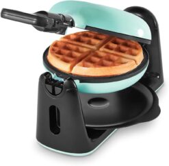 DASH Flip Belgian Waffle Maker – 1” Thick Waffle Mold, Nonstick Waffle Iron with Quick Heat-Up, Surface - Rotating Belgian Waffle Maker for Kids and Families, Just Add Batter (Aqua)