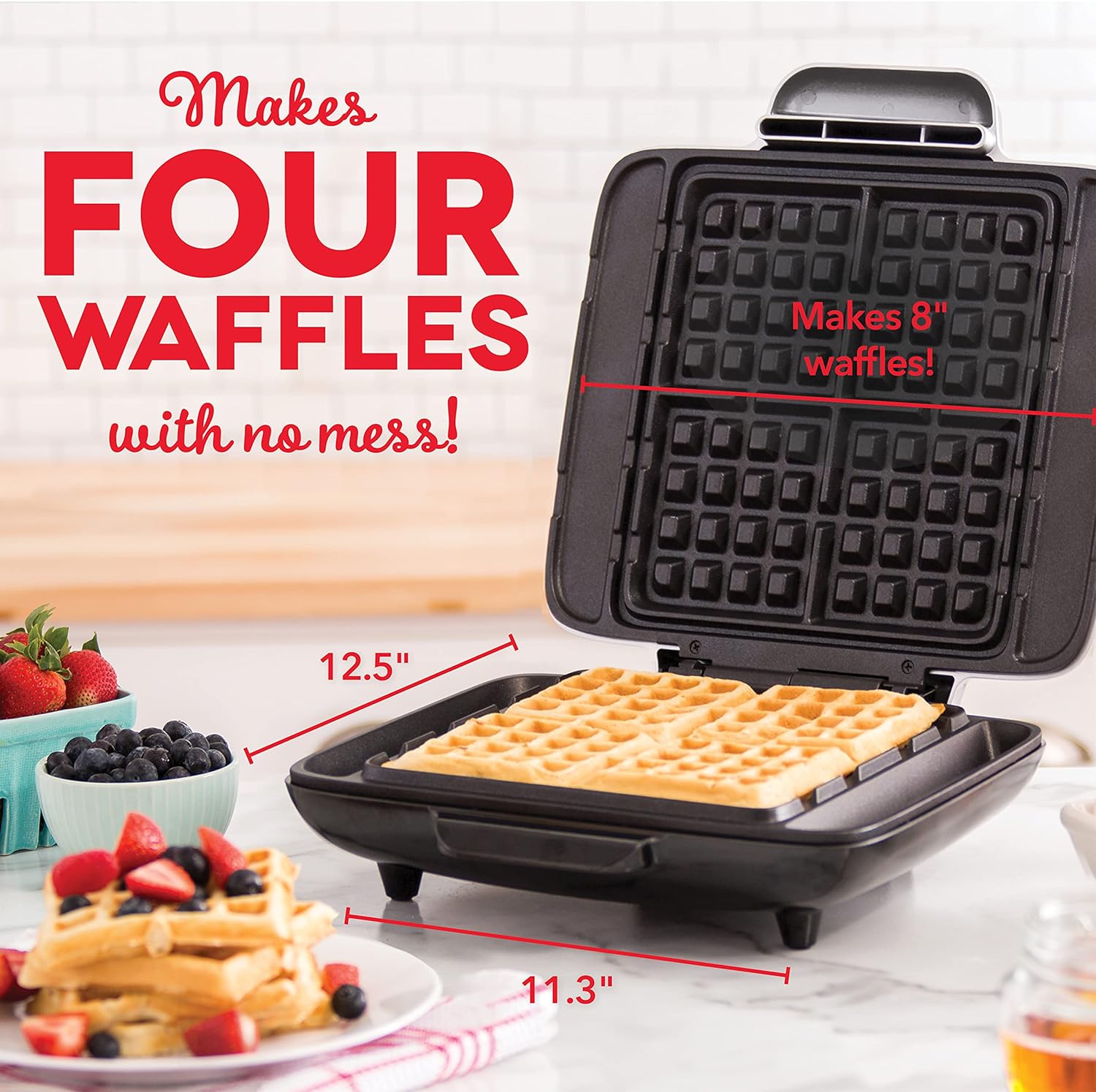 DASH No-Drip Waffle Maker - Four Waffle Molds, Nonstick Waffle Iron with Quick Heat-Up, Nonstick Surface - Perfect Waffle Maker for Kids and Families, Just Add Batter1