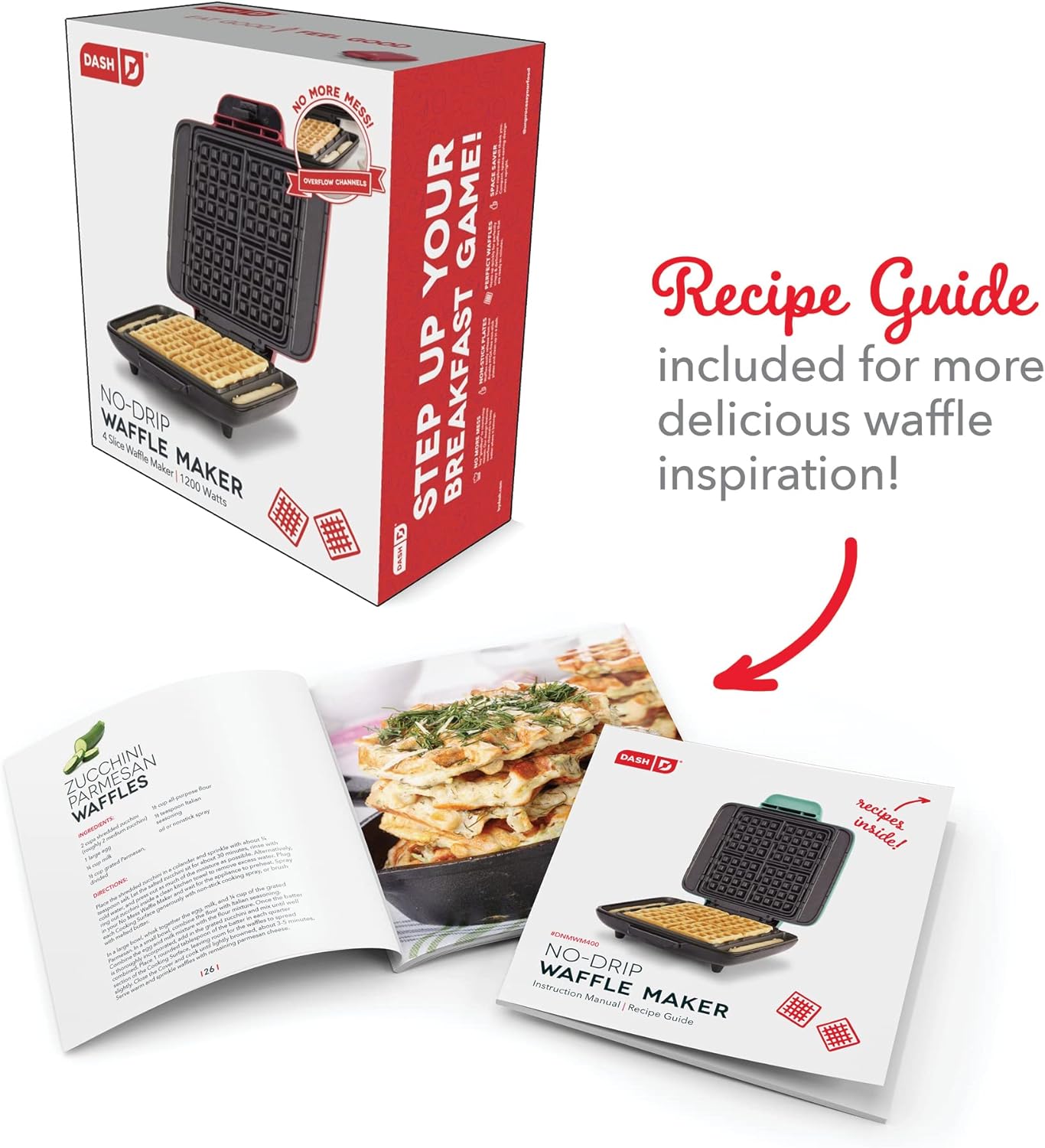 DASH No-Drip Waffle Maker - Four Waffle Molds, Nonstick Waffle Iron with Quick Heat-Up, Nonstick Surface - Perfect Waffle Maker for Kids and Families, Just Add Batter8