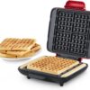 Dash Deluxe No-Drip Waffle Iron Maker Machine 1200W + Hash Browns, or Any Breakfast, Lunch, & Snacks with Easy Clean, Non-Stick + Mess Free Sides, Red