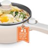 Dezin Hot Pot Electric Upgraded, Non-Stick Sauté Pan, Rapid Noodles Electric Pot, 1.5L Mini Portable Hot Pot for Steak, Egg, Fried Rice, Ramen, Oatmeal, Soup with Power Adjustment, Beige (Egg Rack Included)