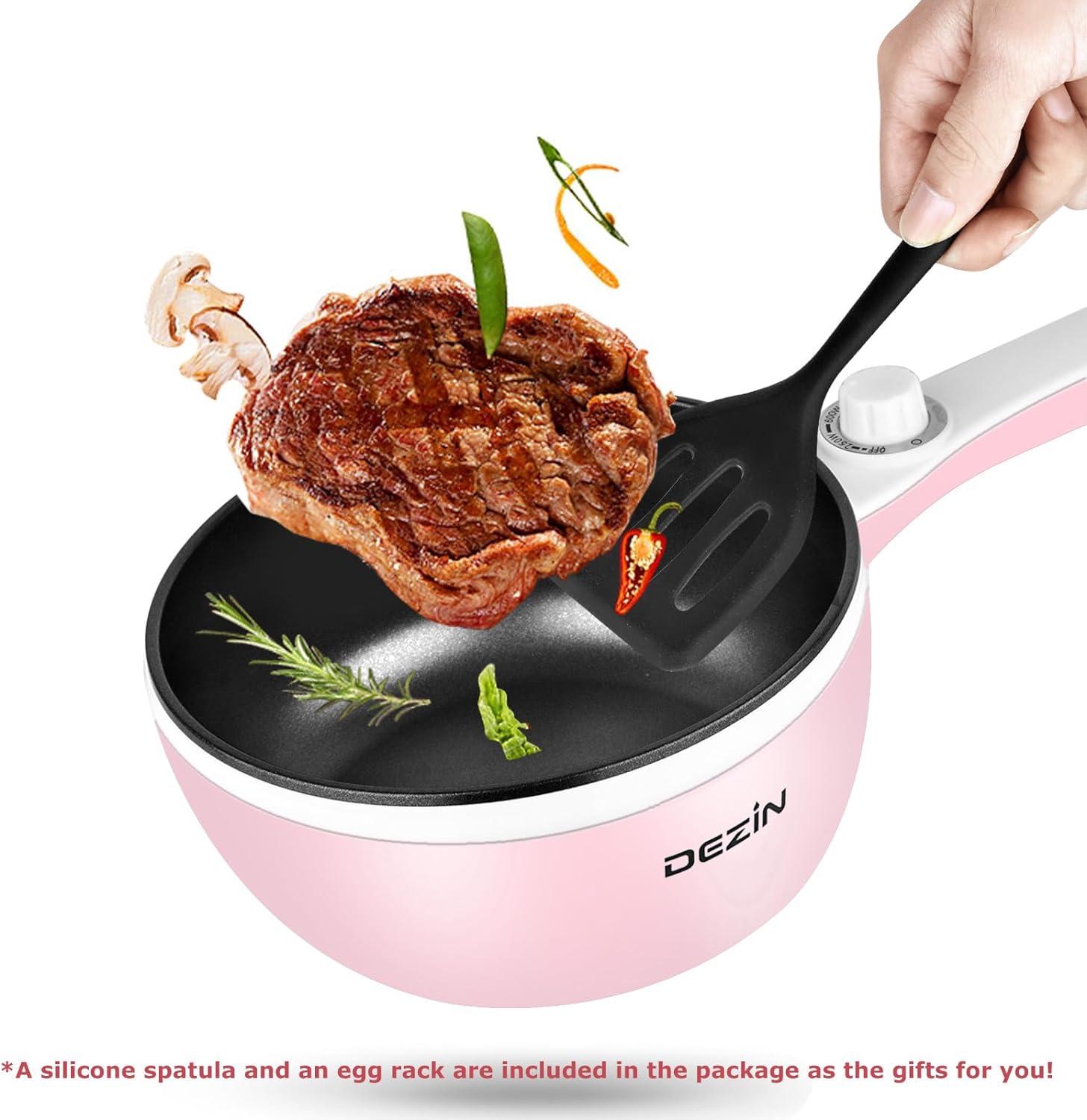 Dezin Hot Pot Electric Upgraded, Non-Stick Sauté Pan, Rapid Noodles Electric Pot, 1.5L Mini Portable Hot Pot for Steak, Egg, Fried Rice, Ramen, Oatmeal, Soup with Power Adjustment (Egg Rack Included)7